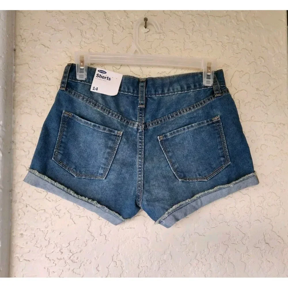Old Navy Girls Denim Blue Jeans Shorts Adjustable Waist‎ Pockets Size 14